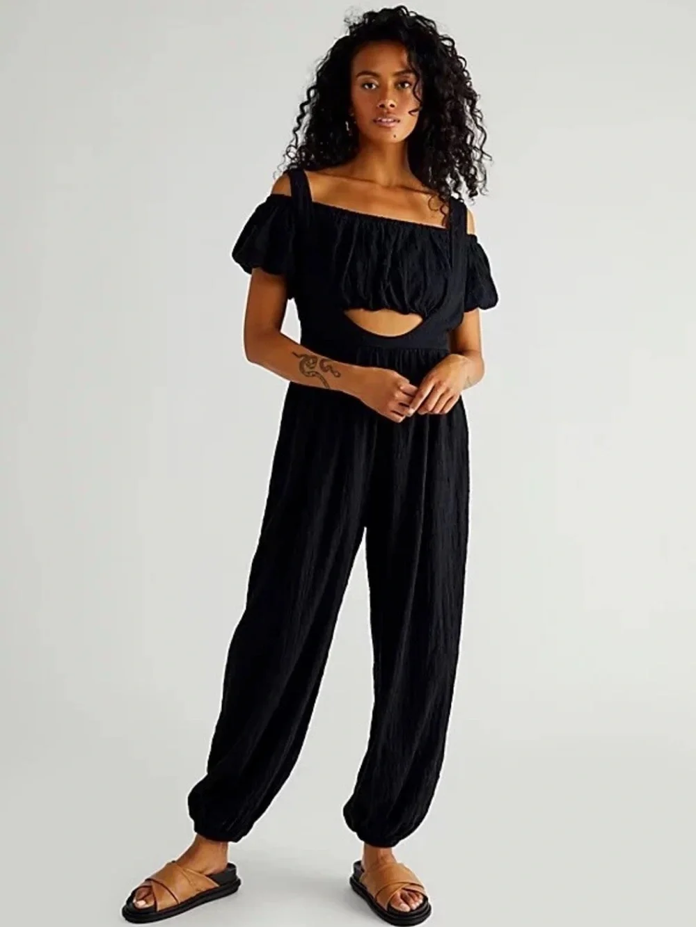 NWT Free People Cheers Suspender Jumpsuit Coord Top Size XS Black Set Z575